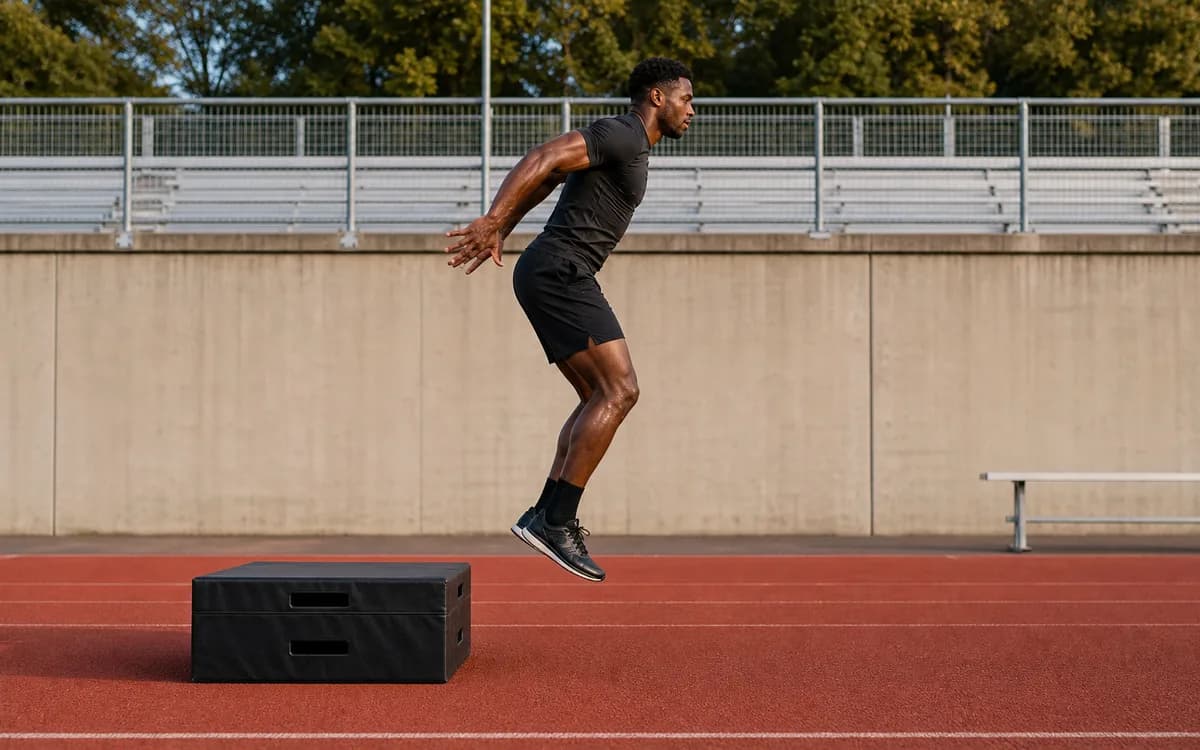 Phone camera view of a drop jump for reactive strength analysis